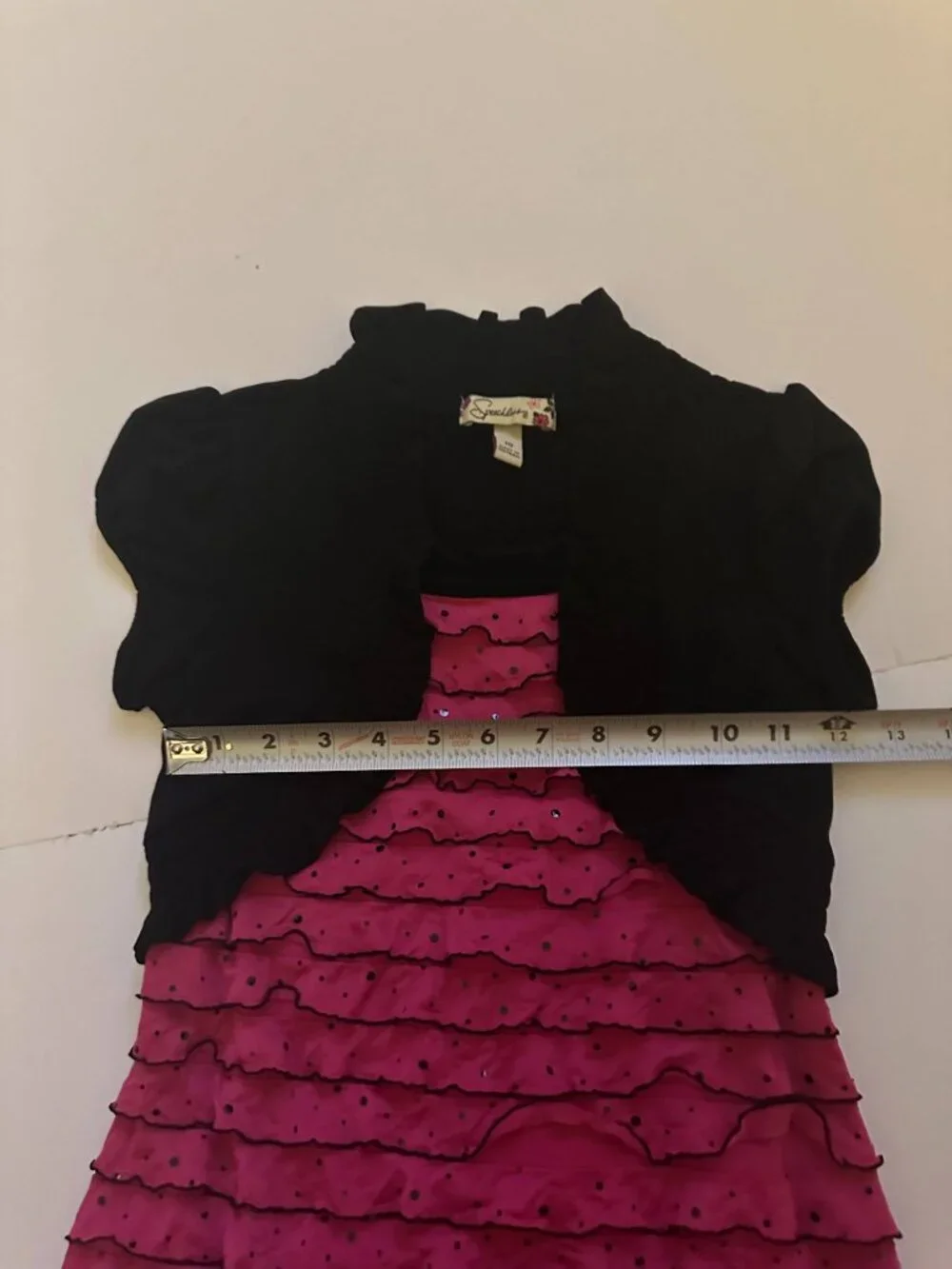 SPEECHLESS Black & Pink Sparkle Ruffle Dress w/attached jacket Girls Size 10